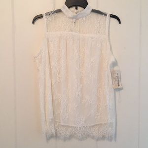 Ivory Lace High Neck Blouse with Button Back